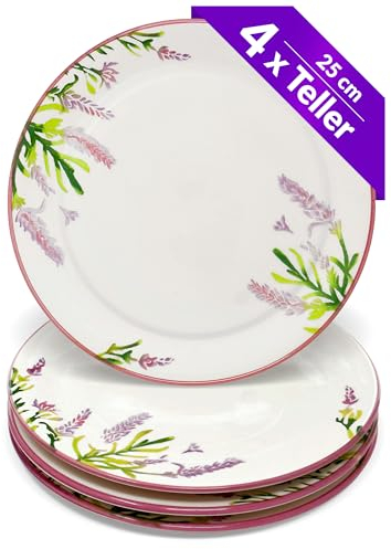 Lashuma Lot de 4 grandes assiettes plates rondes en céramique violet lavande Ø 25 cm