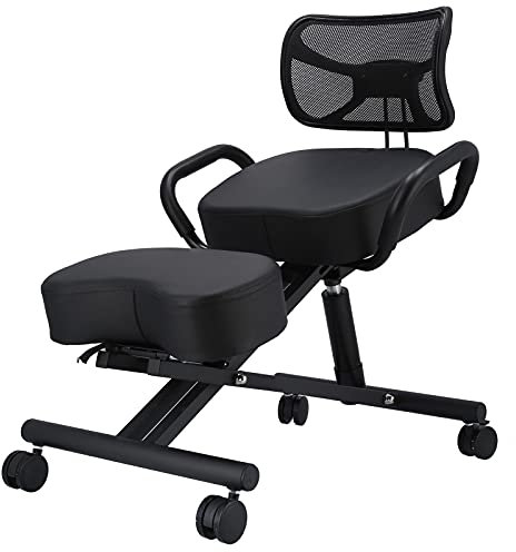Ejoyous Ergonomischer Kniestuhl, Rückenstütze Kniestuhl mit Bequemen Kissen, Verbessern Sie Ihre Körperhaltung mit Einem Abgewinkelten Sitz, Verstellbarer Hocker für Zuhause und Büro 74 X 46 X 90 cm