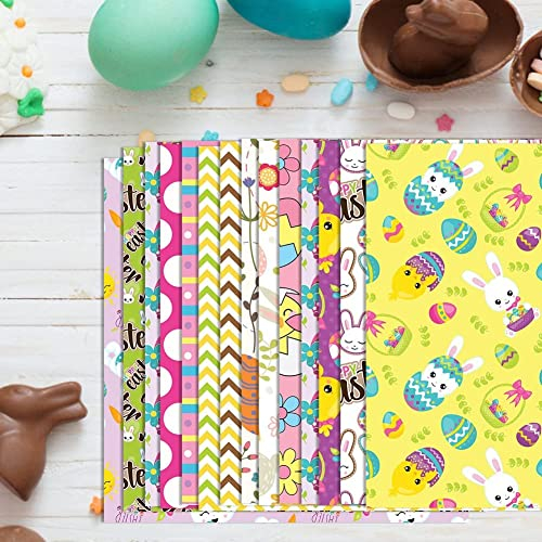 elemhome Oster-Nähstoff, 10 Stück, 24,9 x 24,9 cm, Tiere, Fat Quarter, Stoffbündel, Ostern, Baumwollstoff, Eier, Kaninchen, bedrucktes Stoffmaterial, Ostern, Nähen,