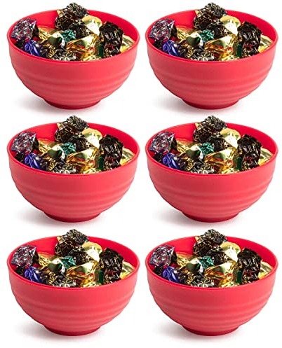 AC - Pack de 6 Cuencos Decorativos para Navidad – Reutilizable - Fabricado en España - Capacidad 540 ml - Ø 13 x 7 cm - Color Granate