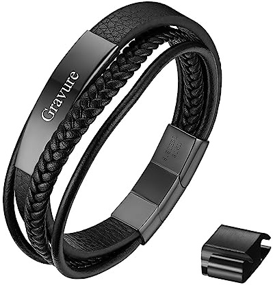 Cupimatch Bracelet Homme Personnalisé Bracelet Cuir Homme avec Fermeture Magnétique Cadeau Homme Ajustable avec Maillons Supplémentaires - Cadeau Fête des Pères Saint Valentin Noël