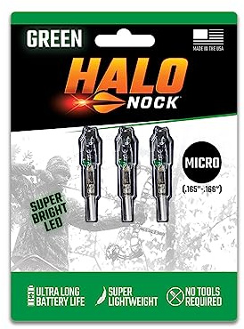 Halo Nock Micro Lighted Nocks for Archery & Bowhunting, Fits .165-.166 Internal Diameter Arrows, Green, 3-Pack