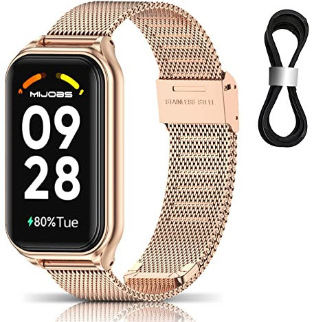 ToVioc Armband Kompatibel mit Xiaomi Redmi Smart Band 2, Mesh Gewebte Edelstahl Metall, Uhrenarmband Ersatzband für Xiaomi Redmi Smart Band 2 - Roségold