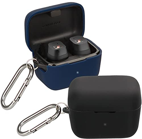 [2-Pack] easyBee Hülle Kompatibel mit Sennheiser Sport True Wireless, Flüssiges Silikon Case Ultradünn Stoßfest Schutzhülle Bluetooth Kopfhörer Tasche - Schwarz und Blau