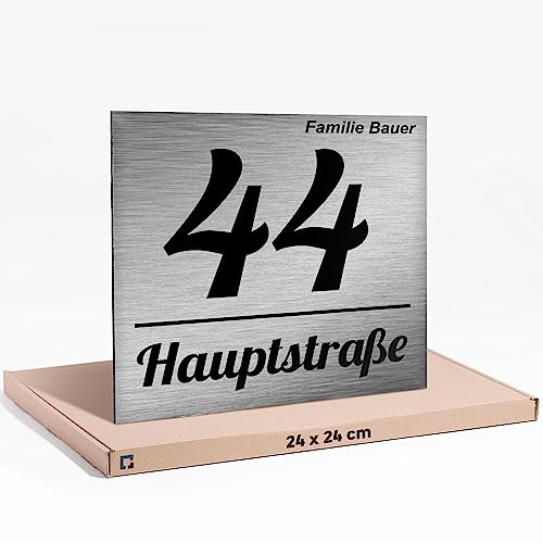 PRINTIMA 24x24cm Hausnummer Anthrazit aus Wetterbeständigem, Uv-Beständig & Umweltfreundlichem Dibond - Aluminium, Hausnummer Edelstahl Eine Funktionale & Stilvolle Lösung für Ihr Zuhause!
