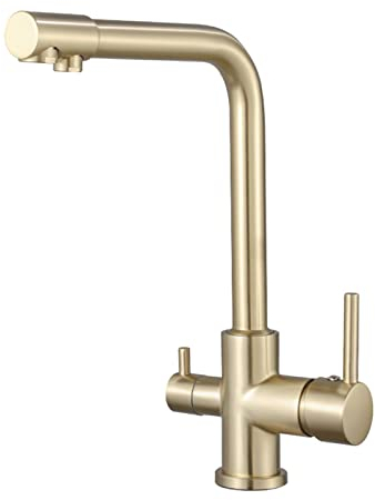 3 Wege Wasserhahn Küche, Küchenarmatur 3 Wege Gebürstetes Gold Waschbeckenarmatur Edelstahl Multifunktion Trinkwasserhahn Küche