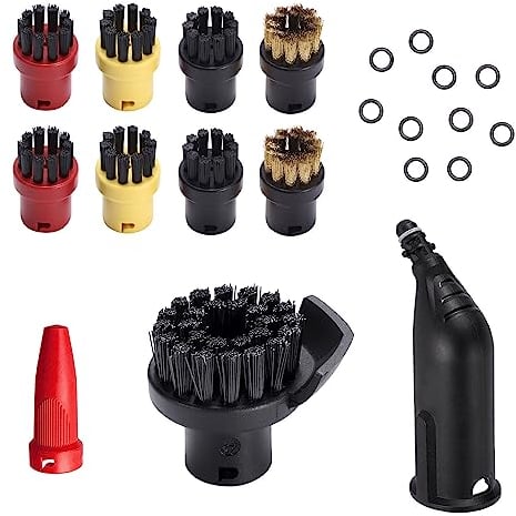 9 pezzi Set Accessori per Pulitore A Vapore, Il Set Contiene 4 Spazzole Rotonde, 1 Grande Spazzola Rotonda e 1 Ugelli ad Alte Prestazioni Compatibile Karcher SC1 SC2 CTK10 SC3 SC4 SC5 SC7