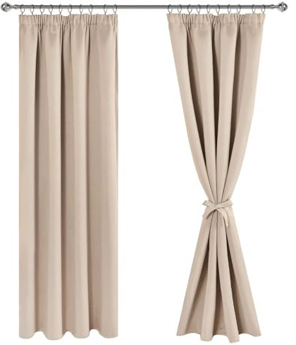 JIUZHEN Vorhang Blickdicht Gardinen kräuselband Verdunklungsvorhänge Gardinen Wohnzimmer Vorhänge Schlafzimmer Thermovorhang Beige, H228 x B167 cm,2er Set