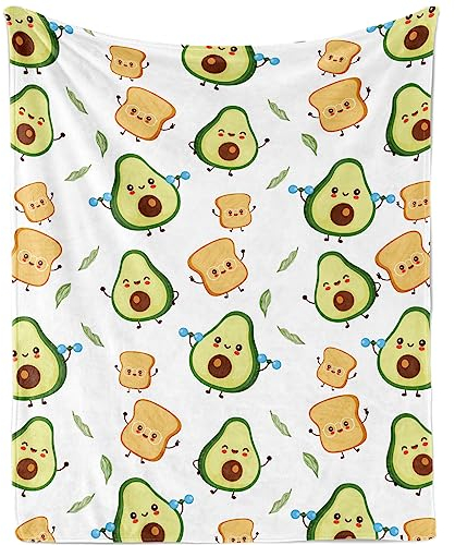 Avocado-Überwurfdecke, weiche, gemütliche Workout-Avocado-Decke für Jungen und Mädchen, niedliche Avocado-Frucht- und Brot-bedruckte Überwurfdecke, Geschenk für Avocado-Liebhaber, leichte