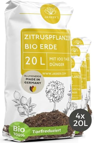 Bio Zitruserde 80 L (4x20L) mit Dünger - Mediterrane Pflanzenerde - 100% natürliche Rohstoffe - torfreduzierte Blumenerde & optimale Nährstoffversorgung für leckere Zitronen - Zitruspflanzenerde
