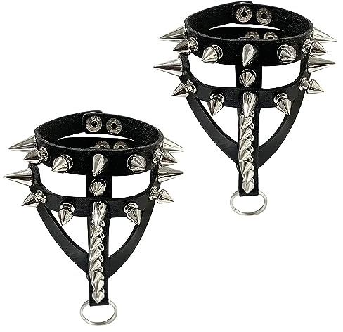 Wenrou 2 Stück Punk Gothic Armband Besetztes, Kette Unisex Nieten Punk Armband Gothic Stil Ring, Nieten Kette, Spike Niet Manschette Armreif, für Cosplay Halloween Bühne Show