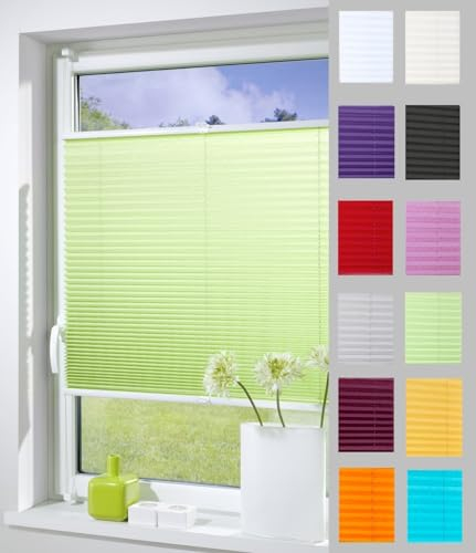 DécoProfi Plissee ohne Bohren Grün 80cm x 130cm (max. Gesamthöhe Fensterflügel) I Verspannte Plissees nach Maß mit Klemmträger/Klemmfix I Blickdichte Innenrahmen-Plissees zum Klemmen