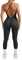 RXRXCOCO Spaghetti Strap Gerippte Ärmellos Jumpsuit Damen Eng Rückenfreie Padded Overall Bauchweg Push Up Scrunch Booty Yoga Sport Einteiler Romper Bodysuit Schwarz M