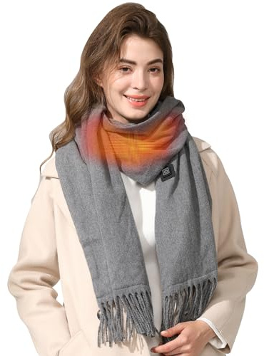 Écharpe chauffante pour homme et femme - Écharpe électrique USB avec 3 niveaux de chauffage - Chauffage rapide - Long châle doux pour le camping, la randonnée, le ski, cadeau de Noël, gris, taille