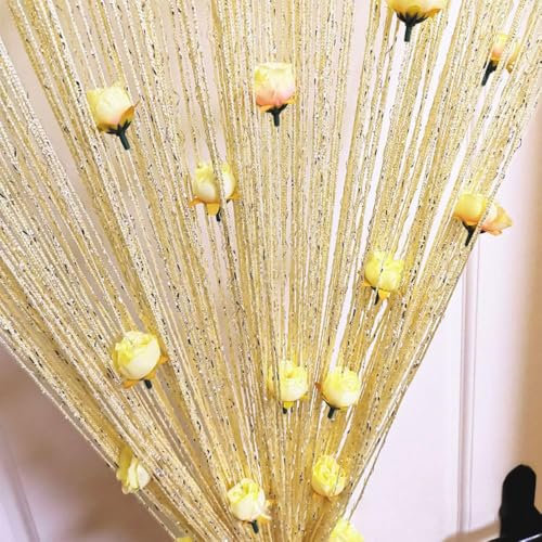 Fadenvorhang mit Rosen,String Türvorhang Fensterdekoration,Dekorative Gardine,Raumteiler Dekoration,Wohnaccessoires,Schaufensterdekoration,Fliegenschutz für Party,Hochzeit,Café,Restaurant,Beige