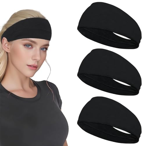 Kryzalite 3er-Pack 10 cm Unisex-Stirnbänder für Damenhaare, weicher, dehnbarer Stoff, Bandeaux-Haar-Accessoires für Workout, Fitnessstudio, Yoga Haarband (schwarz)
