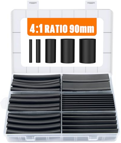 Lsnisni Kit de Tubo Termorretráctil 90mm, 4:1 Termoretractil Negro, Aislado&Impermeable, Tubo de Doble Pared con Adhesivo, Funda Termorretráctil para Cable - 100 Piezas