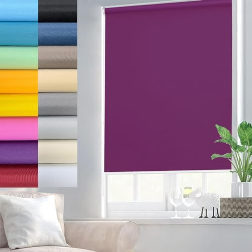 Rollo ohne Bohren Verdunklungsrollo 105 x 230 cm Einfache Installation, Klemmfix, Verdunklungsrollo Fensterrollo Rollo mit Klämmträger, für Fenster & Tür, Lila