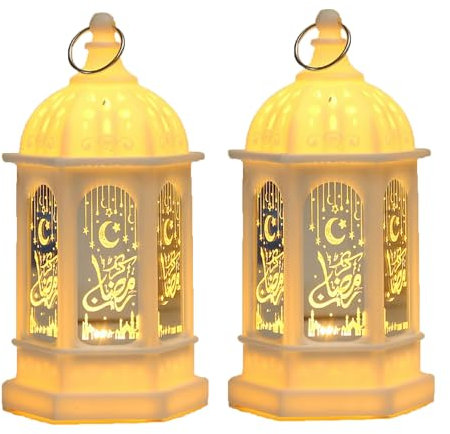 NSXIN - Lanterne décorative Ramadan, lanterne Eid Mubarak suspendue lune étoile, décoration vintage, lumière décorative pour festival musulman (2 pièces/style)