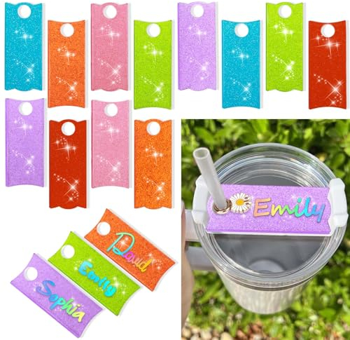 AIERSA Placa de nombre de 40 onzas para vaso Stanley con asa, 12 etiquetas acrílicas para accesorios de taza Stanley, placas de nombre personalizadas