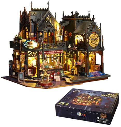 HJBHDOLL Magisches Puppenhaus DIY Miniatur Haus Bausatz,Magisches Schloss Puzzle Spielzeug mit Möbeln Led Lichter, Kreatives Kind Teenager Geburtstagsgeschenk (Magisches Haus)