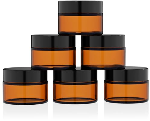 HOTUT Pot de Crème Vide en Verre, 6pcs 50ml Pot Vide en Verre, Petite Contenants Cosmétiques, Boite échantillon Cosmétique de Voyage, Pots Creme Vide pour Lotions Crèmes Onguents Maquillage de Voyage