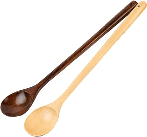 Juego de 2 cucharas de madera de mango largo para cocinar y revolver, cucharas de madera para mezclar sopa, herramientas de cocina, utensilios de madera