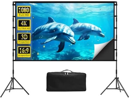 ejiada - Pantalla de proyector y Soporte, Pantalla de proyección Negra con Soporte, portátil, Plegable, con Bolsa de Transporte para Cine en casa y Exteriores, Cine en el Patio Trasero