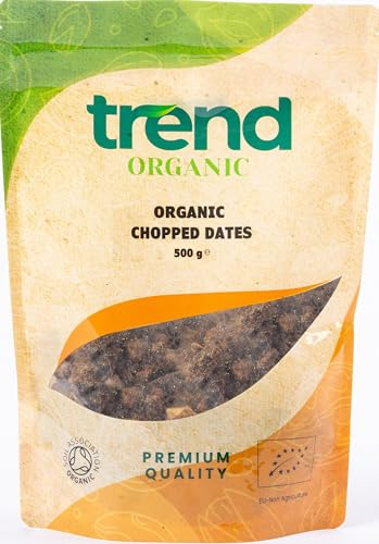 Trend Organic Chopped Dates, 500g - High in Fibre, Natural Sugars, and Vital Minerals - Potassium and Magnesium – Certified Organic, Vegan, GMO-Free, No Additives No Preservatives, Raw