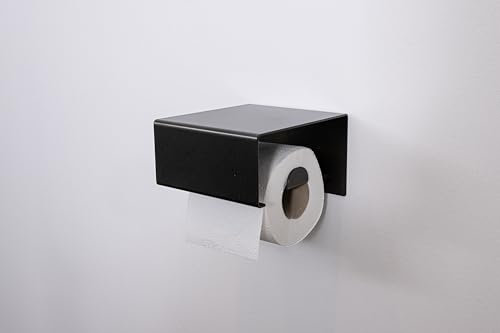 enjoy design Toilettenpapierhalter Square One, Schwarz - Platzsparender Klopapierhalter Made in Germany, mit Praktischer Ablagefläche | Wand Klorollenhalter mit Bohrinstallation | Edelstahl,Rostfrei