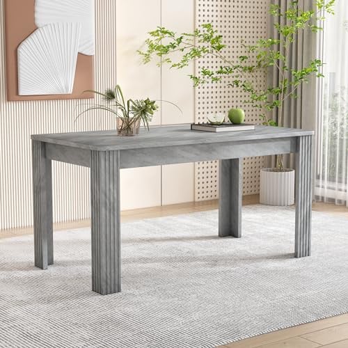 ModernLuxe Esstisch Esszimmertisch Massivholztisch in Eichenholz,Tisch mit Vier Beinen, Rechteckiger Esstisch mit pflegeleichter Tischplatte und stabilen Tischbeinen für Esszimmer oder Café Grau