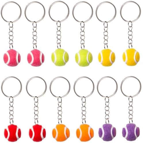 12 Stück Tennisball Schlüssel Anhänger, Mini Tennis Ball Schlüsselanh 6 Farben Tennisball Schlüsselanhänger Tasche Anhänger Metall Schlüsselringe mit Tennis Das Geschenk für Tennisspieler & Tennisfans