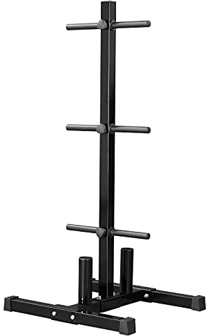 costoffs Olympic Weight Plate Holder Home Gym Bumper Plate Tree Stand & Durable Weight Plate Storage, Indoor Weight Plate Rack with Barbell Holders,400kg Capacity