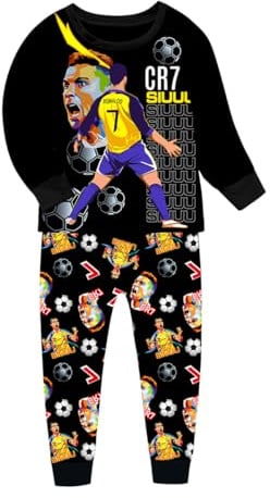 Suyaluoi Jungen Pyjamas Ronaldo No.7 Fans Baumwolle Homewear Pajama Set Langarm Casual Fußball Nachtwäsche Pjs Set