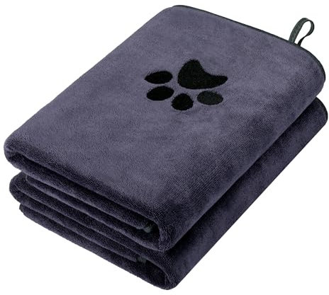 Hejo 2 Pcs Dog Towels, 75cm x 35cm Super Absorbent Drying Towel, Microfibre Dog Bath Towel, 400GSM Soft Personalised Lucky Paw Puppy Towel for Cats and Small Pets (Grey)