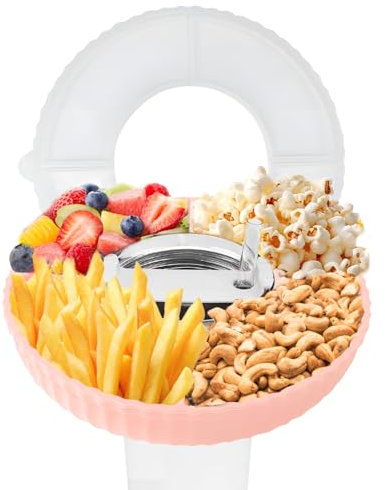 RIVIEVAL Stanley Cup Snack Tray, Stanley Snack Tray For Stanley Cup Silicone Snack Bowl For Stanley Cup Accessories Snack Plate, Fits 40 Oz Quencher H2.0 Cup(Pink-No Cups)