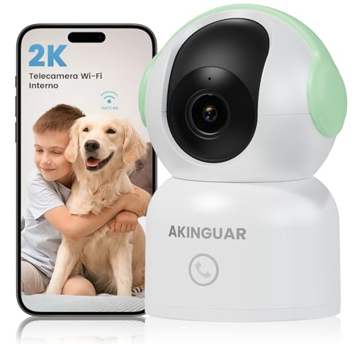 AKINGUAR 2K 3MP WLAN Überwachungskamera Innen, 2,4/5Ghz WiFi IP Kamera Indoor mit KI Personenerkennung, Bewegungserkennung, 2-Wege-Audio, IR-Nachtsicht, One-Touch Call, Kompatibel mit Alexa,Grün