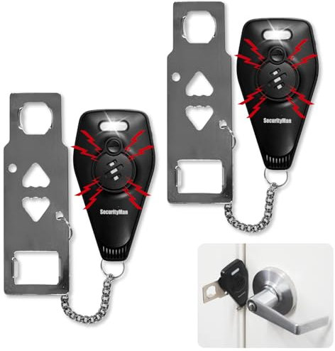 SecurityMan Portable Door Lock for Hotel, Apartment, & Travel (2-PK) - Renter Friendly Apartment Door Lock - 130dB LED Alarm - Rechargeable Locks for Travelers - Hotel Room Security Devices - Black
