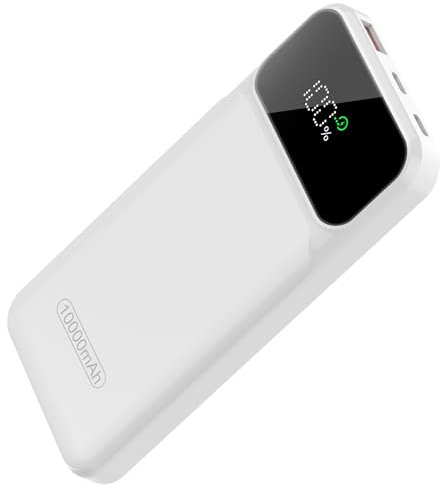 Power Bank, 22.5W Power Bank Fast Charging 10000mAh, PD3.0 QC4.0 Portable Charger With USB C Input & Output, LED Display, Small Phone PowerBank for iPhone 16 15 14 Samsung/Huawei/iPad, Pure White