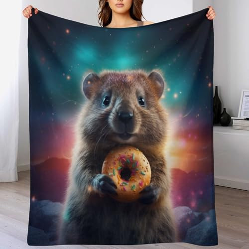 GGJJTT Quokka Decke Wohndecke Dicke Sofadecke Couchdecke Weiche Fleecedecke Flannel Sofaüberwurf Tagesdecke Für Bett/Sofa 130×180cm