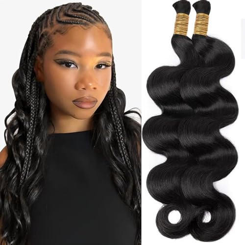 Deep Wave Bulk Human Hair Braiding for Boho Braids Haarverlängerung Weaving Echthaar Hair 2 Braids/Pack 100g Human Hair Extension (Black, 18 Inch)