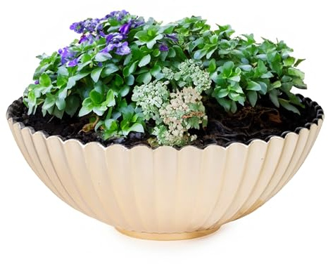 matches21 HOME & HOBBY Gewellte Pflanzschale für draussen in 16 x 6 cm Champagner beige als wetterfeste Blumen-Schale
