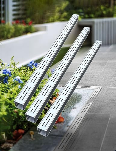 Kit de Caniveau de Drainage Étroit avec Grille Caniveau Exterieur Amovible, Système Caniveaux de Drainage de Tranchée en Acier Inoxydable 304 pour Cour Terrasse Jardin Garage(3 pcs,20*5 cm/7.87*1.96 i
