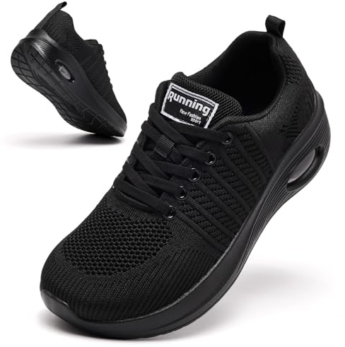Scarpe Sportive da Donna, Scarpe da Running a Pianta Larga con Cuscino d'Aria Ammortizzante, Scarpe da Ginnastica Leggere e Traspiranti per Palestra Tutta Nero 37 EU