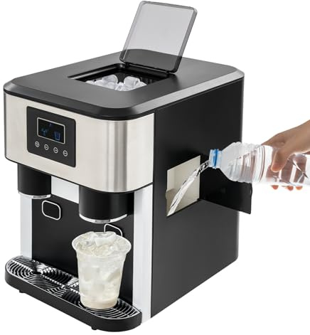 3-in-1 Eismaschine mit Wasser- und Eiswürfelspender, Eiscrusher & LCD Display, schnelle Eisproduktion in 7-9 Min, 16 Kugel-Eiswürfel pro Zyklus, für Zuhause, Büro, Café, Bar