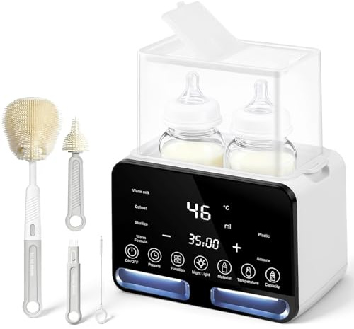6-in-1 Flaschenwärmer Baby,2 Flaschen Fähigkeit, Dampfsterilisierung, Auftauen,Echtzeit-Temperaturanzeige & Warmhaltefunktion,Milch-und Babykostwärmer Sterilisator für Babyflaschenn (Schwarz)