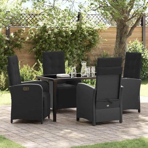Teenpull Garten Essgruppe 5-teilig, Schwarz Poly-Rattan, 140x80cm Tisch, Outdoor Esszimmer Set für Terrasse, Balkon, modernes Design