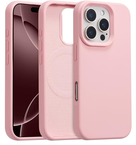 UCASONG Magnetic for iPhone 16 Pro -6.3Inch Liquid Silicone Phone Case, Compatible with MagSafe, Cute Plain Solid Color Slim Case Soft Smooth Matte Shockproof Protective Cover, Rose Pink