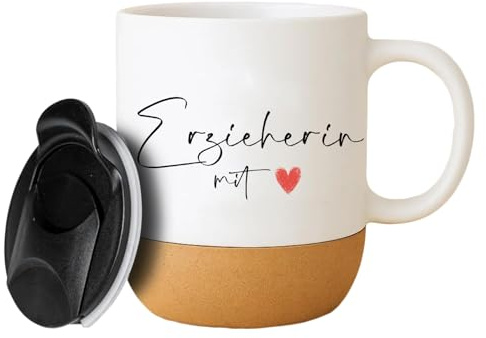 Erzieherin mit Herz Geschenk Tasse, Geschenkidee für Erzieherin Geburtstag Weihnachten, Abschiedsgeschenk für Erzieher zum Kindergarten Kindergärtnerin Tagesmutter Kita, 400 ml Weiß Keramik