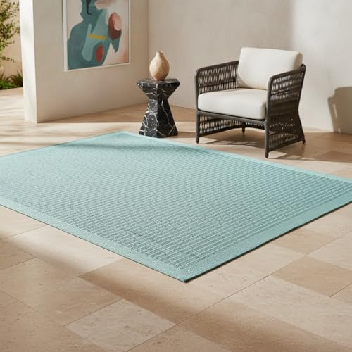 KADIMA DESIGN Balkonteppich Einfarbig Schlicht Witterungsbeständig Waschbar Langlebig Strapazierfähig Blau 280x370 cm Küche Balkon Terrasse Oeko-TEX Fußbodenheizung geeignet | Oriana
